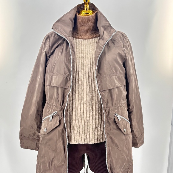 BCBGeneration Cream & Brown Hooded Jacket M – Drawstring, Quilted Lining - Picture 1 of 10